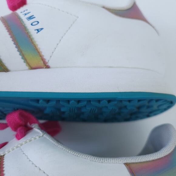 Adidas Samoa White Leather 3 Stripe Shoe Size 6.5 Run Large Shimmering 3-Stripe - Picture 6 of 8